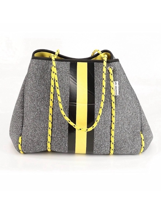 Ahdorned Handbags - AH-DORNED ~ Large Gray Bag w/Yellow Racing Stripe Bungee Cord Style Handle